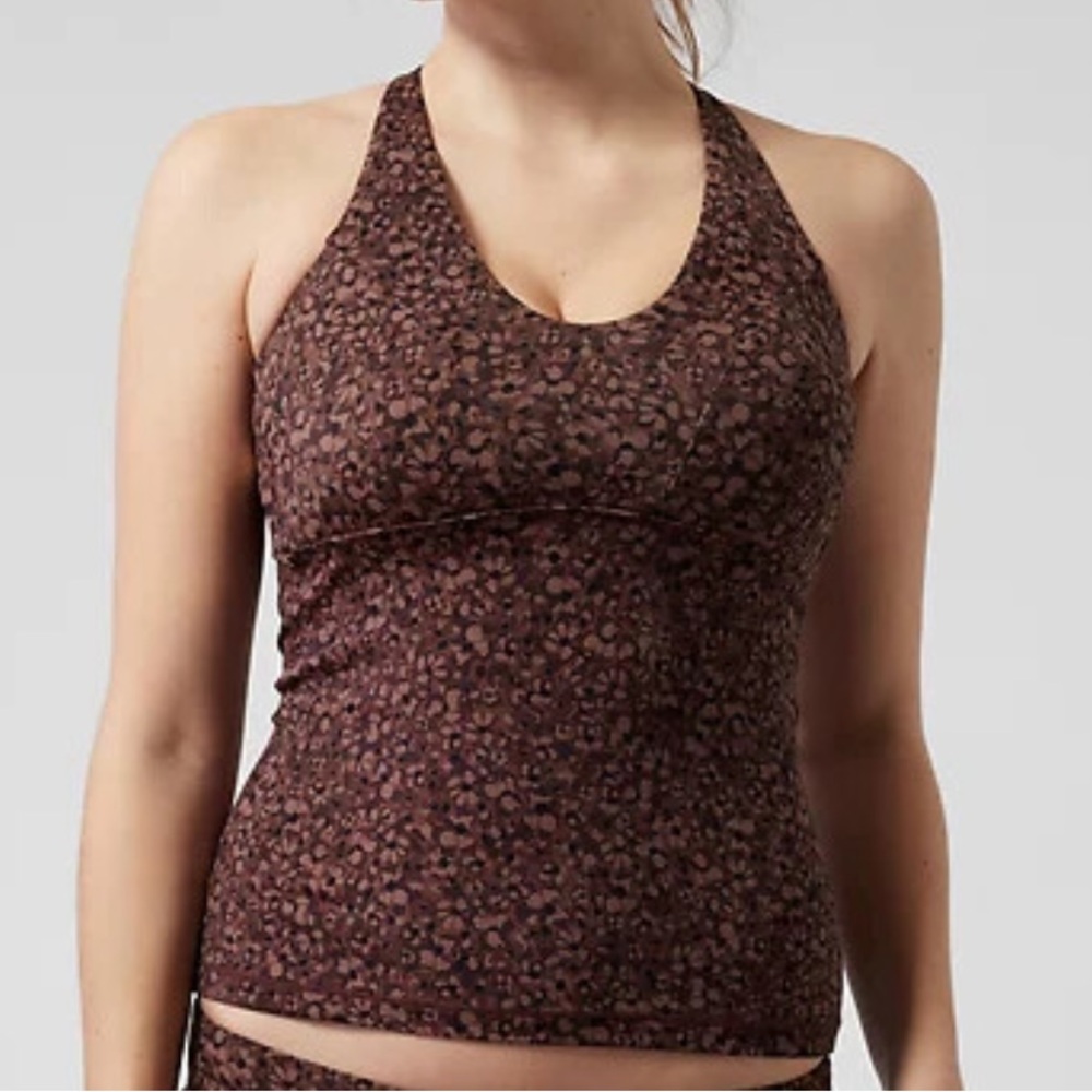 NWOT Athleta Triangle Tankini Bathing Suit Top Camo Flora Decadent Chocolate Lg